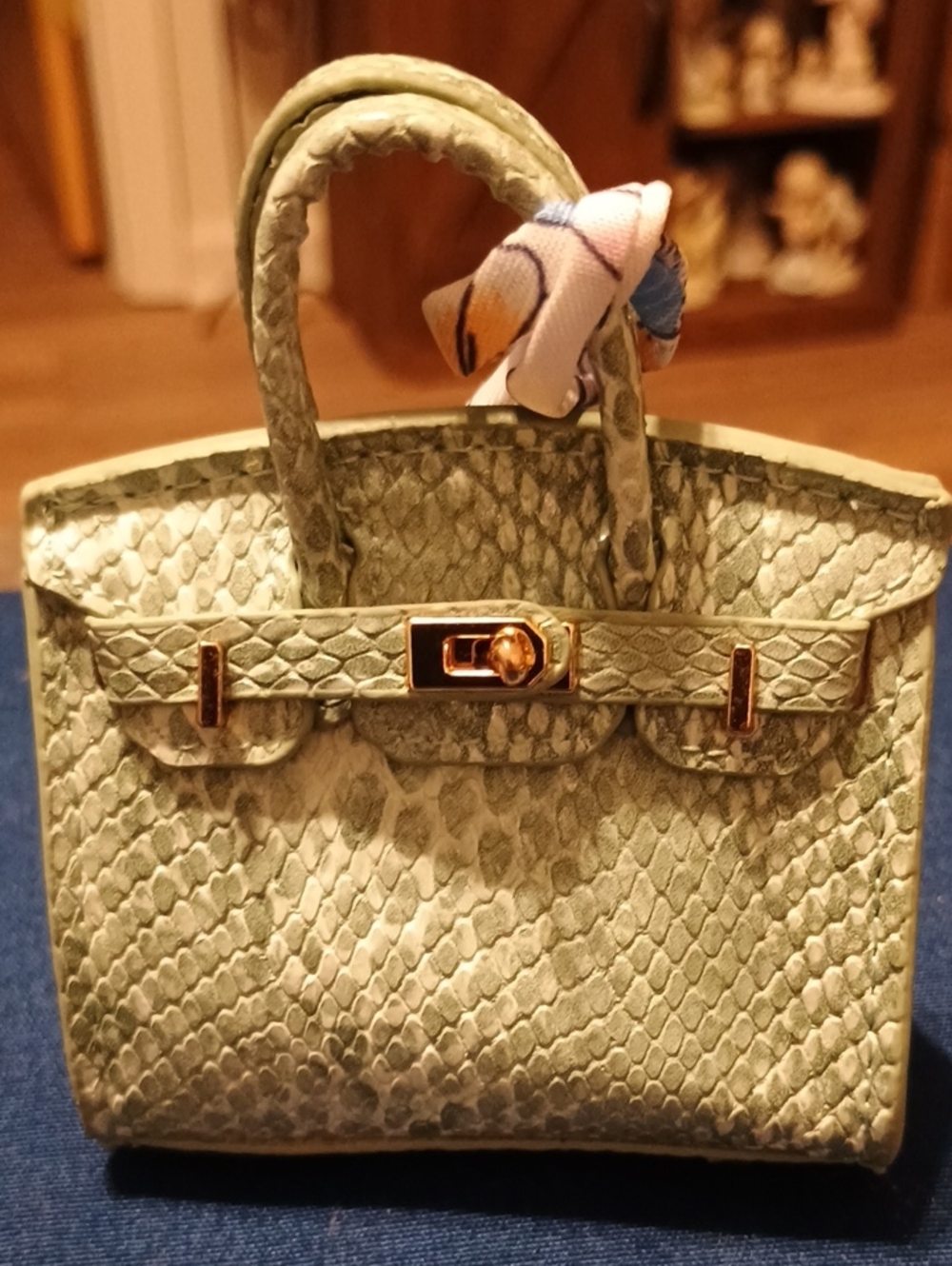 Mint Green Snake-Embossed Tote Handbag Bag Charm
